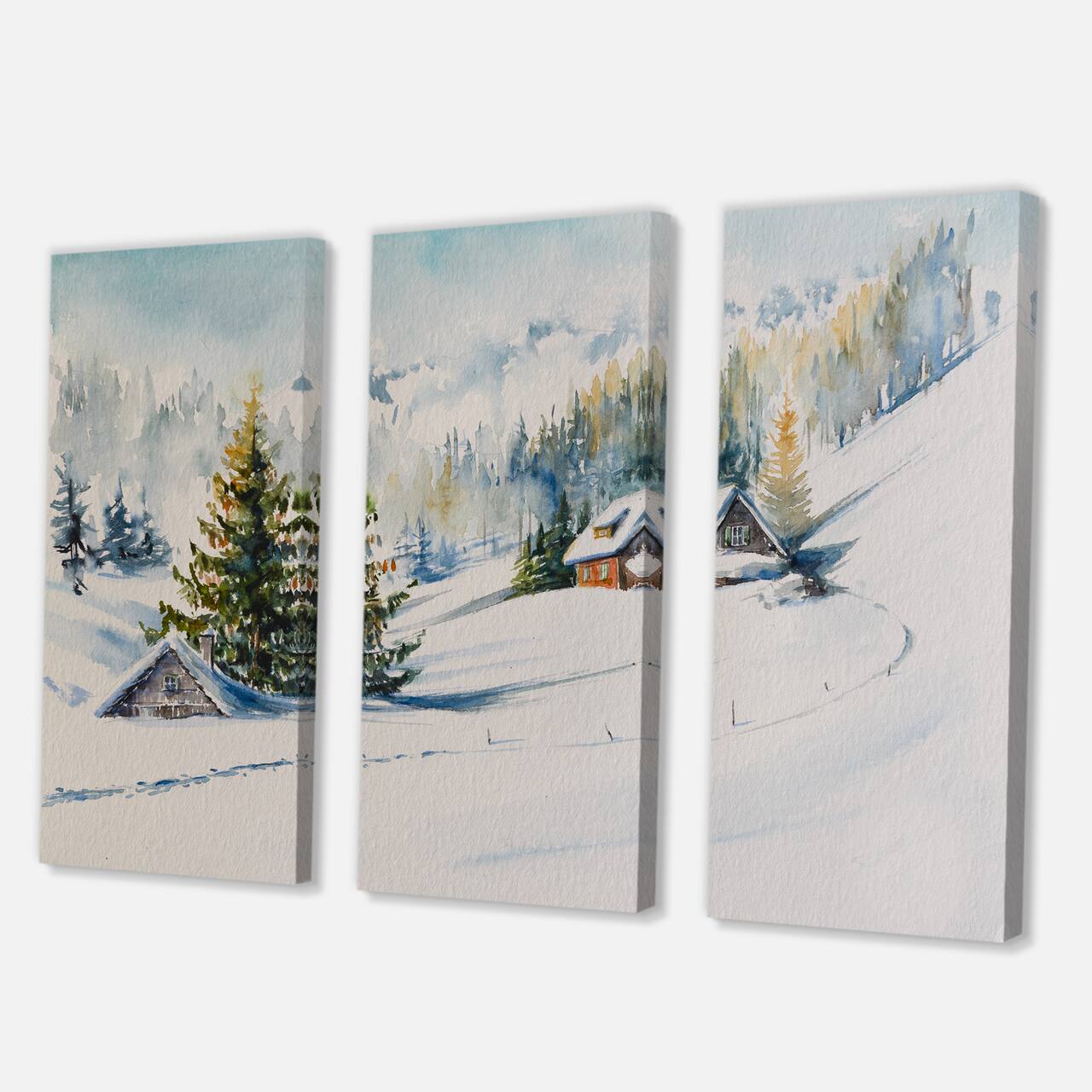 Designart - Little House In The Winter Mountains - Traditional Canvas Wall Art Print